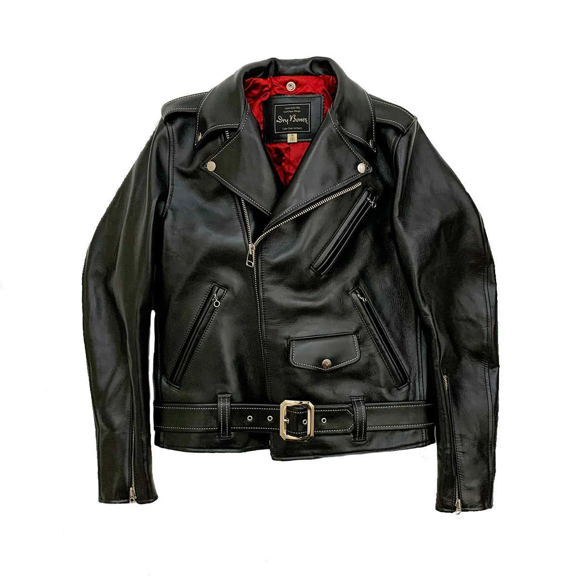 DRY BONES HORSE HIDE MOTORCYCLE JACKET - BLACK