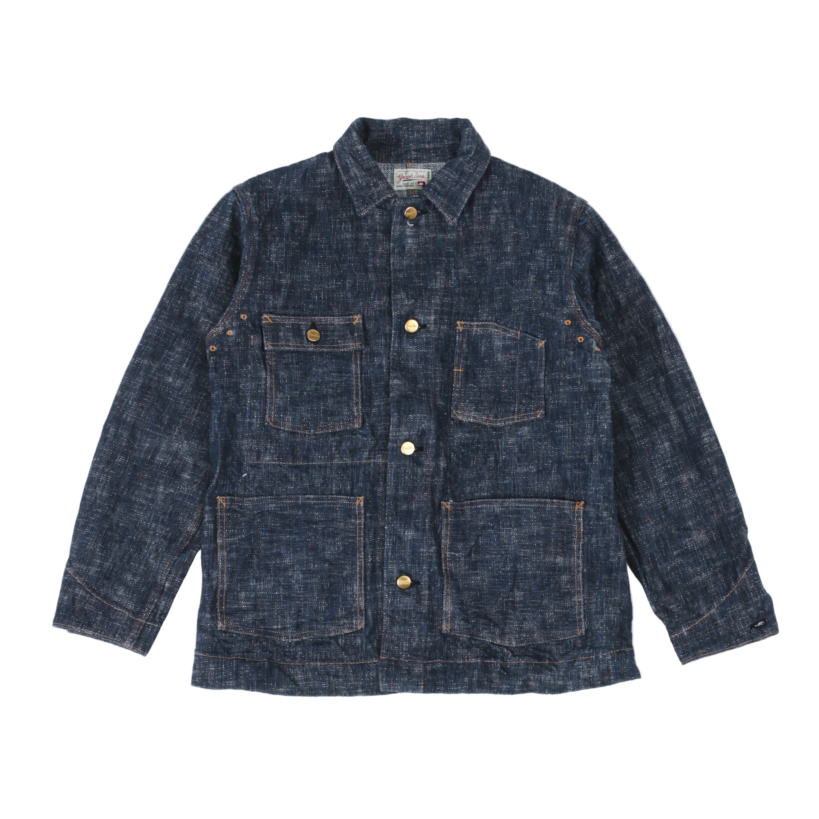 Graph Zero Coverall Jacket Skein Dyeing Denim — Green Indigo — front view