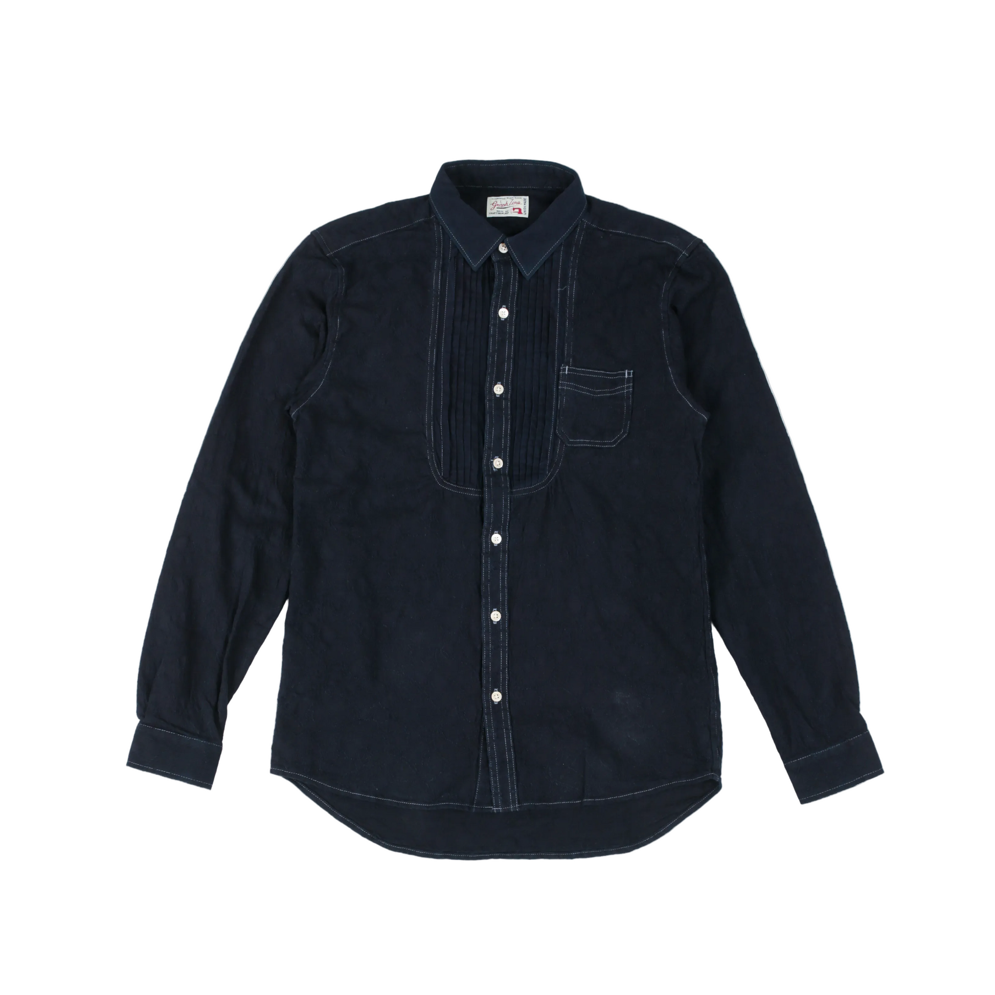 GRAPH ZERO  - PLEATED DREESS L/S SHIRT - PAISLEY INDIGO
