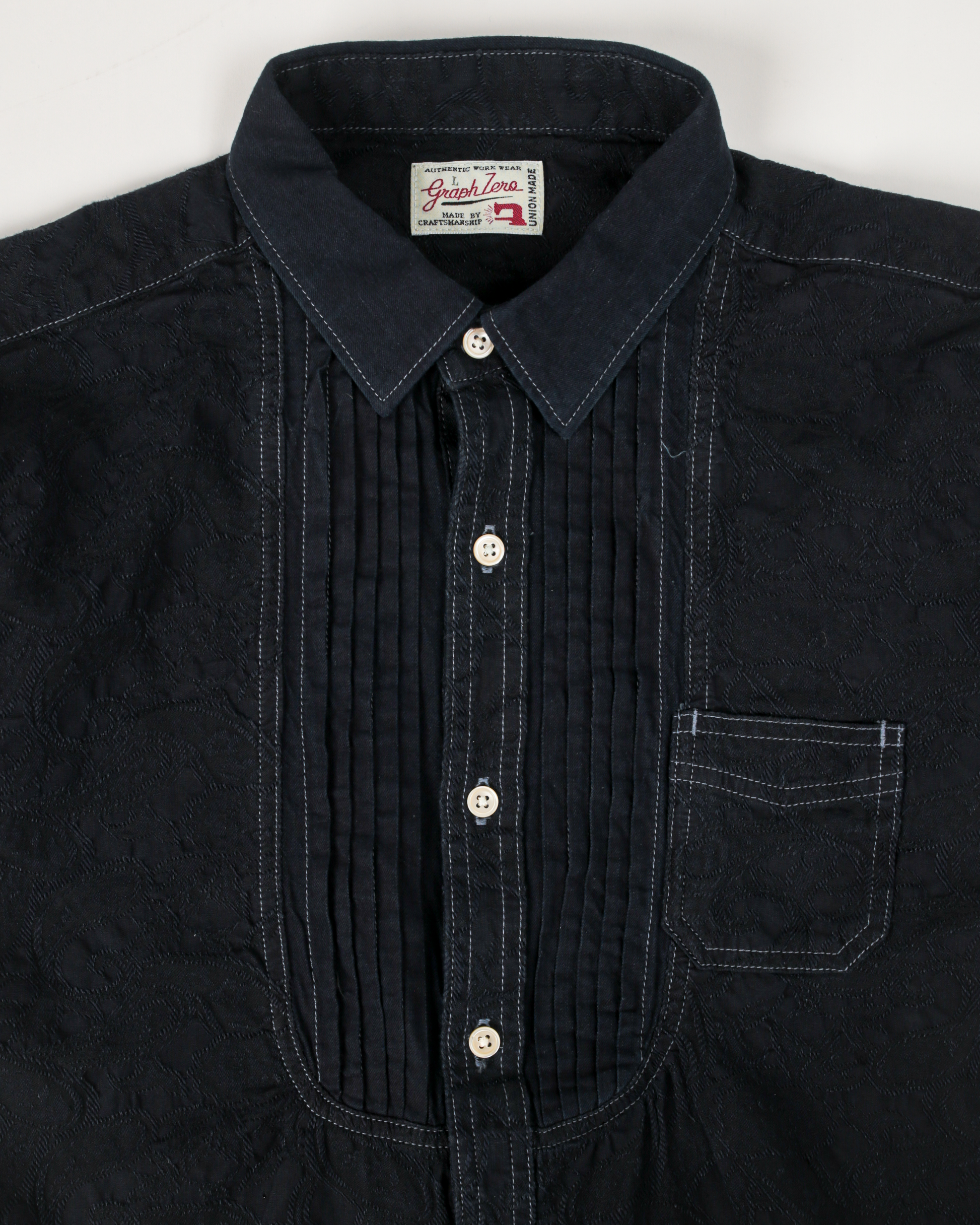 GRAPH ZERO  - PLEATED DREESS L/S SHIRT - PAISLEY INDIGO