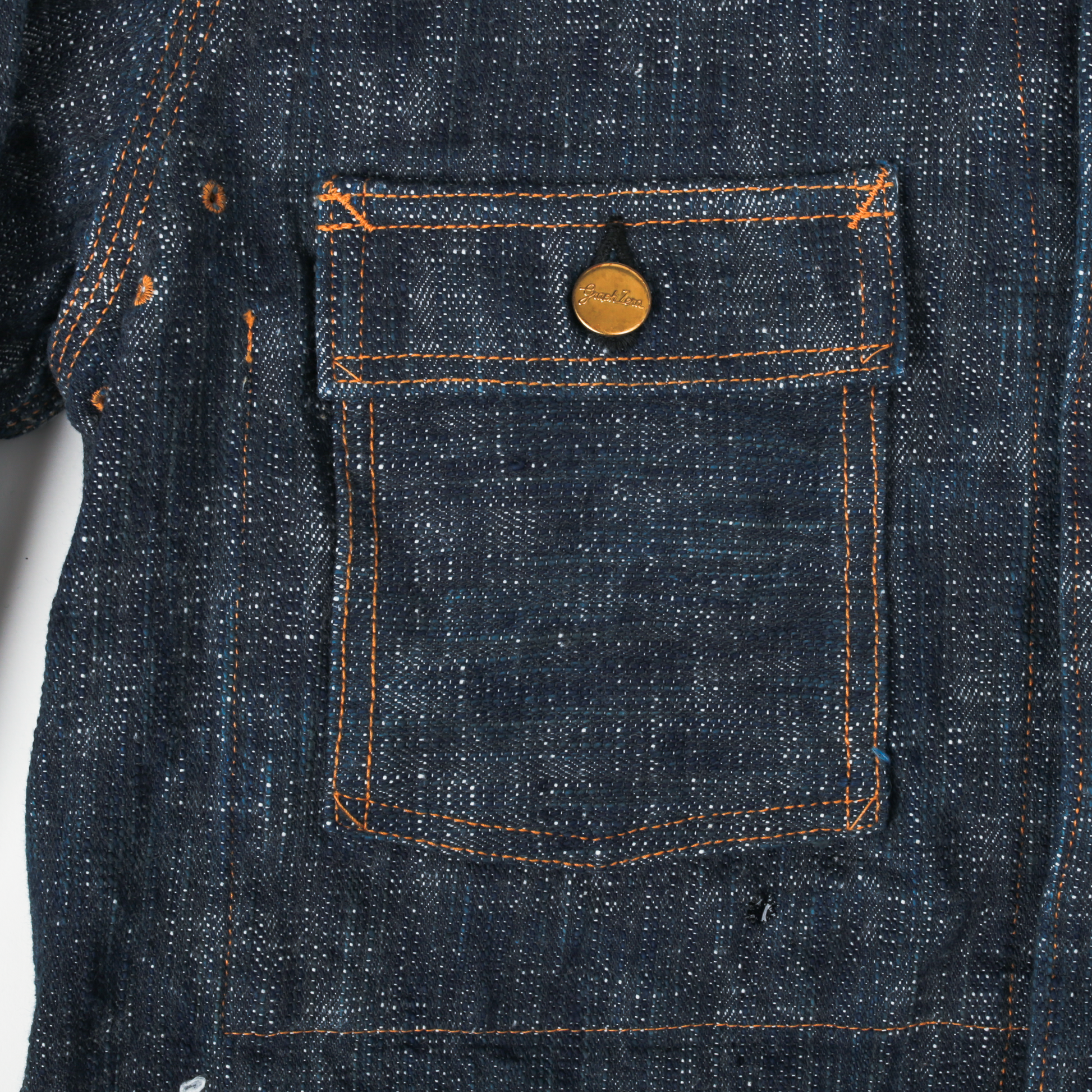 GRAPH ZERO  - COVERALL JACKET SKEIN DYEING DENIM - GREEN INDIGO