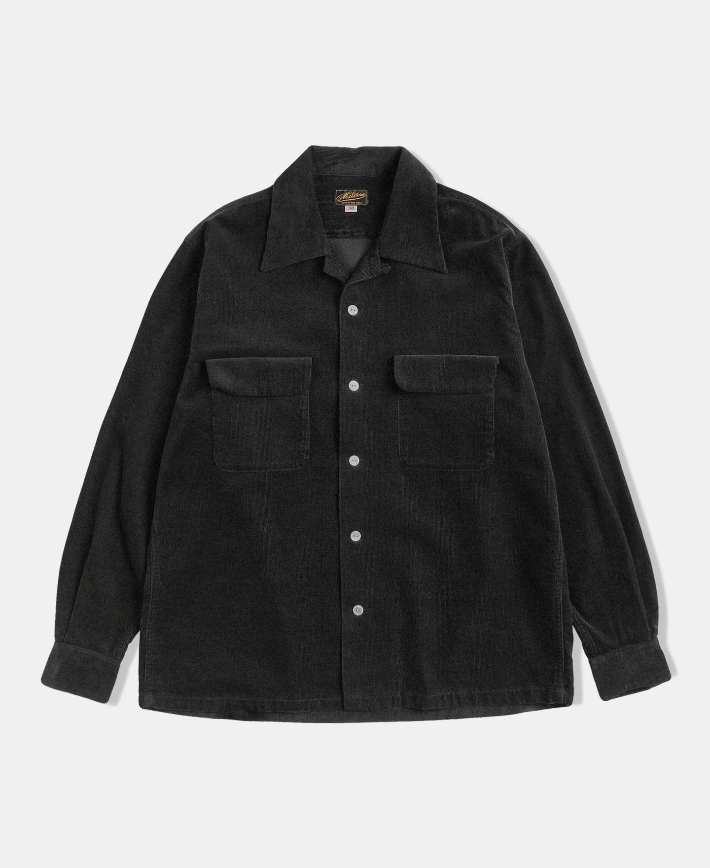 MILITORA LOT 220 CORDUROY OPEN COLLAR SHIRT - BLACK