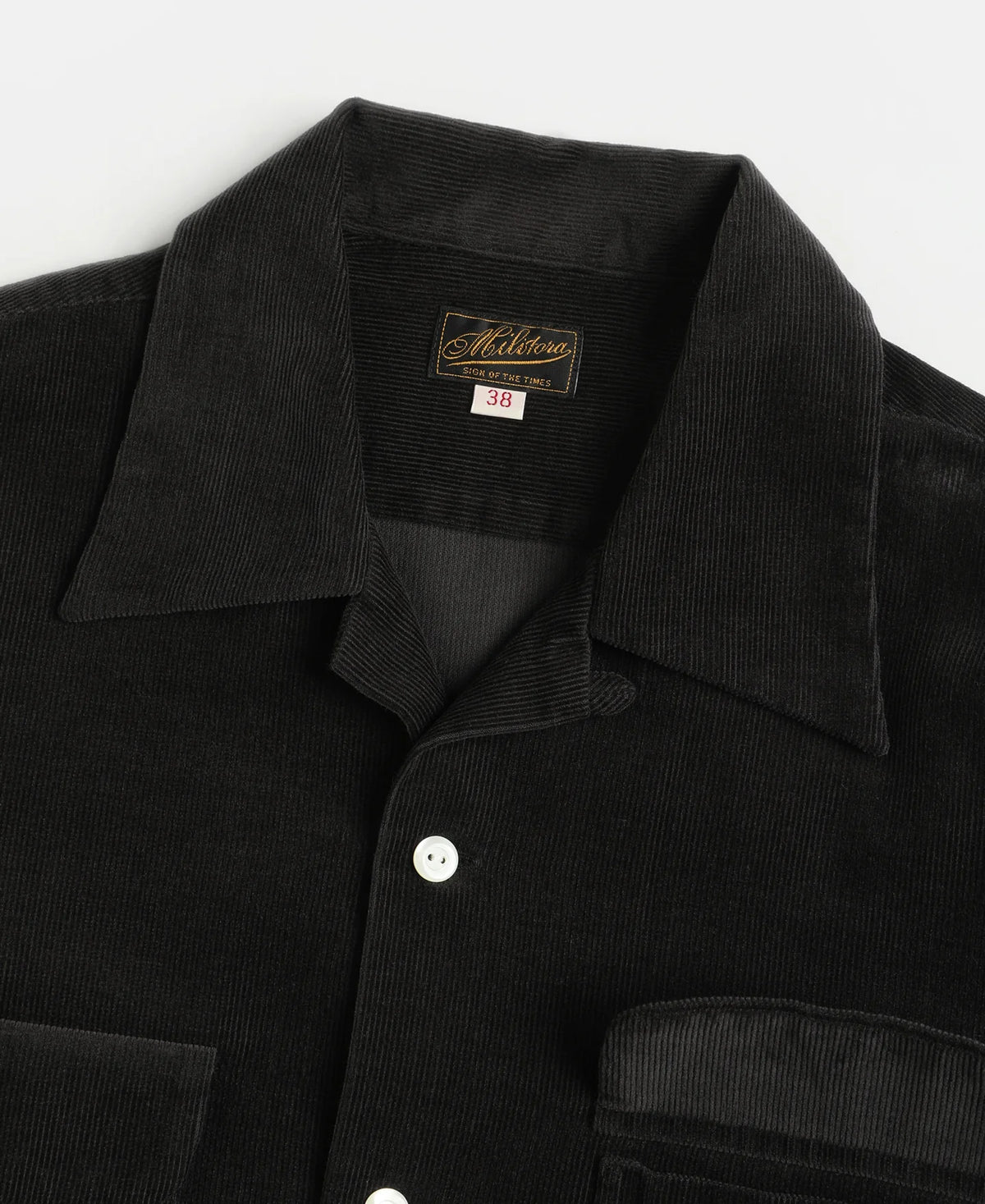 MILITORA LOT 220 CORDUROY OPEN COLLAR SHIRT - BLACK