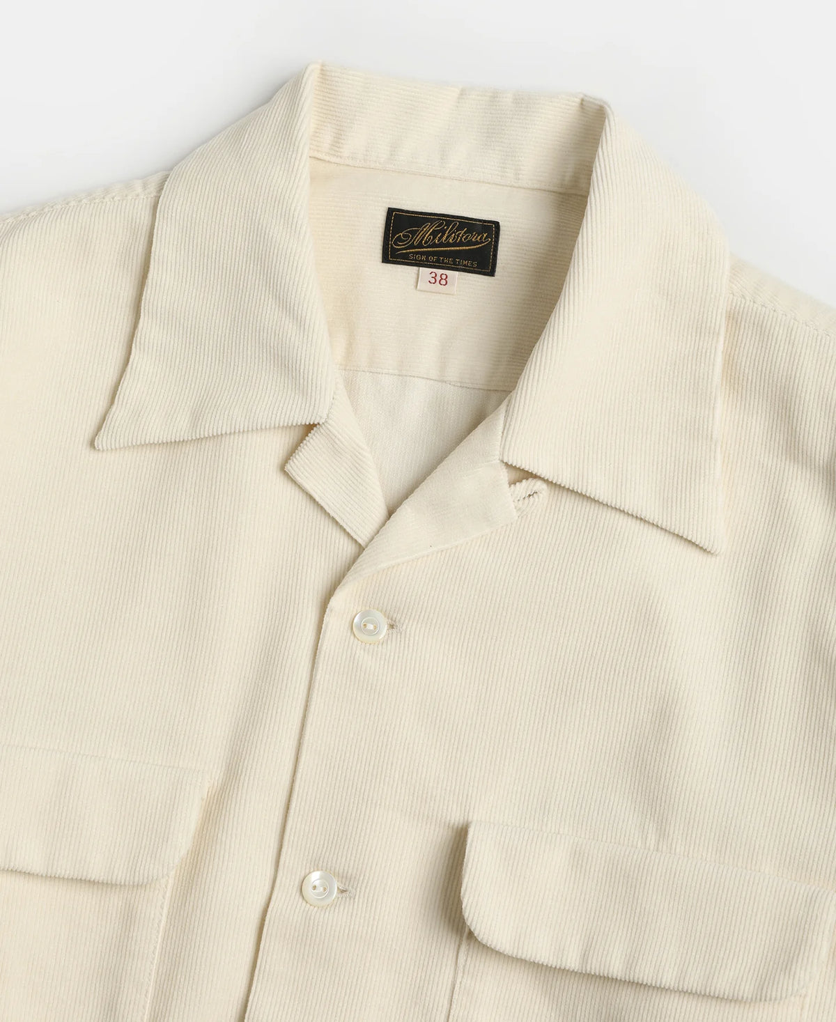 MILITORA LOT 220 CORDUROY OPEN COLLAR SHIRT - CREAM