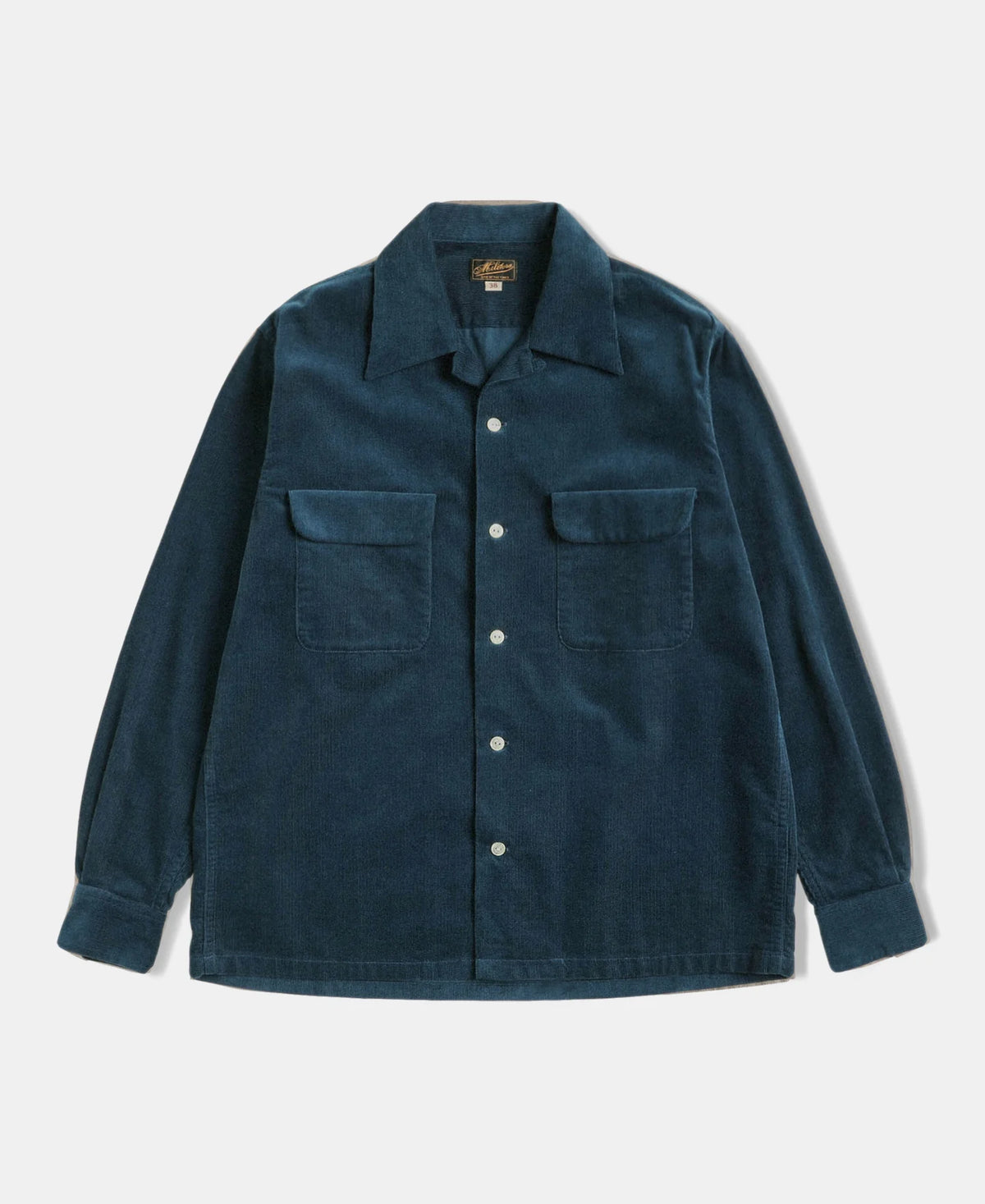 MILITORA LOT 220 CORDUROY OPEN COLLAR SHIRT - INDIGO