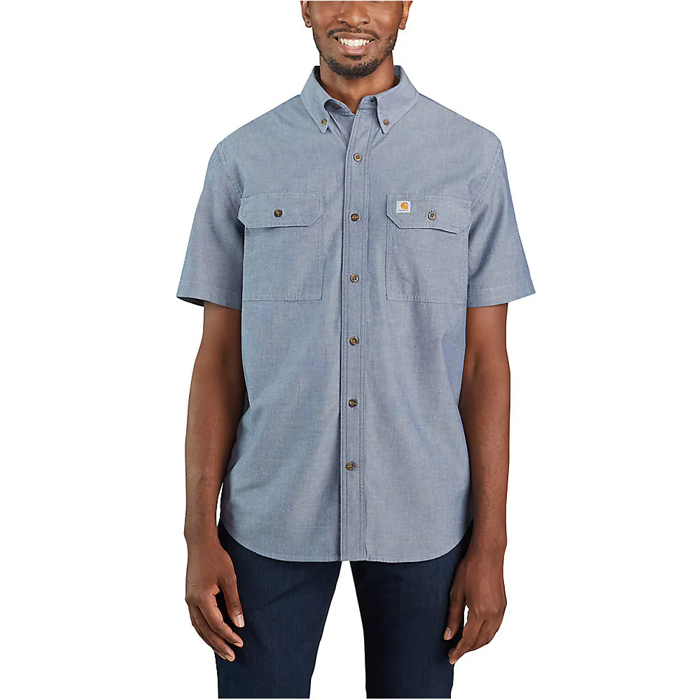 CARHARTT LOOSE FIT MIDWEIGHT CHAMBRAY SHORT-SLEEVE SHIRT - DENIM BLUE CHAMBRAY