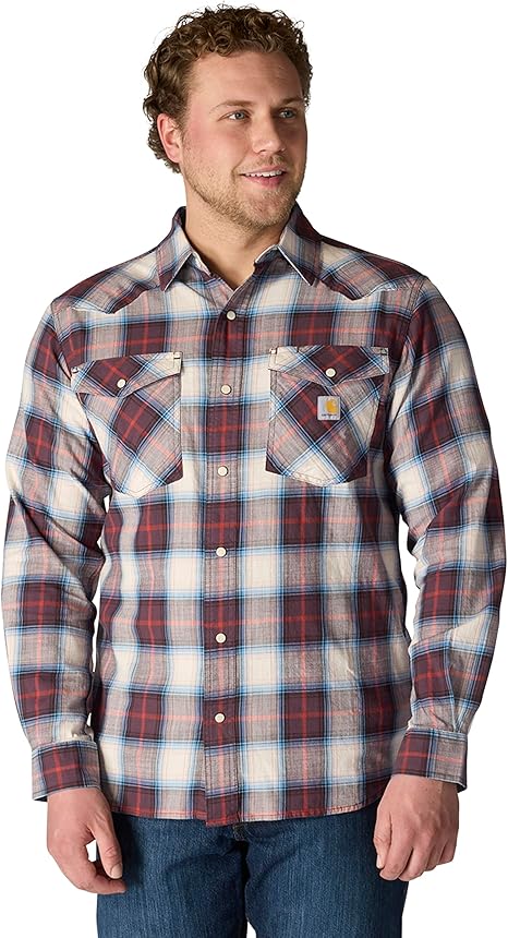 CARHARTT MONTANA RUGGED FLEX RLX-FT LW L/S SNAP-FRONT PLAID  SHIRT - DARK SEPIA