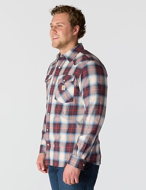 CARHARTT MONTANA RUGGED FLEX RLX-FT LW L/S SNAP-FRONT PLAID  SHIRT - DARK SEPIA