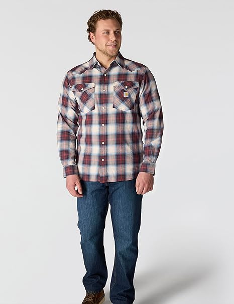 CARHARTT MONTANA RUGGED FLEX RLX-FT LW L/S SNAP-FRONT PLAID  SHIRT - DARK SEPIA