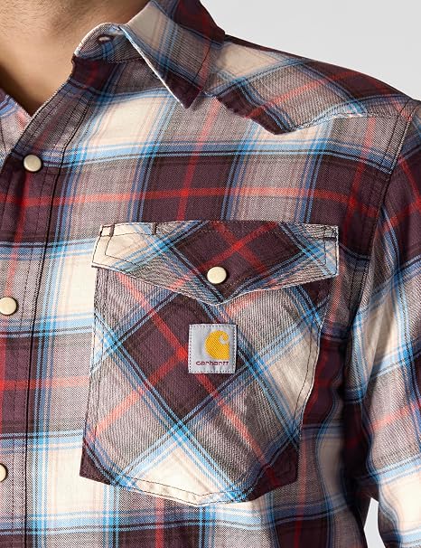 CARHARTT MONTANA RUGGED FLEX RLX-FT LW L/S SNAP-FRONT PLAID  SHIRT - DARK SEPIA