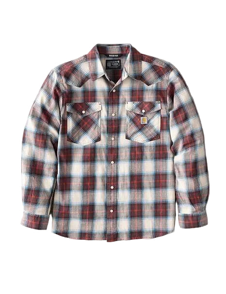 CARHARTT MONTANA RUGGED FLEX RLX-FT LW L/S SNAP-FRONT PLAID  SHIRT - DARK SEPIA