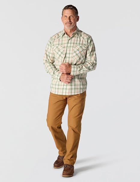 CARHARTT MONTANA RUGGED FLEX RLX-FT LW L/S SNAP-FRONT PLAID SHIRT - OAT MILK