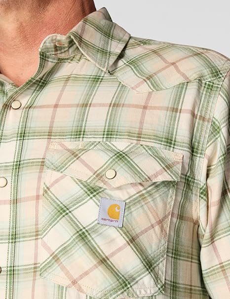 CARHARTT MONTANA RUGGED FLEX RLX-FT LW L/S SNAP-FRONT PLAID SHIRT - OAT MILK