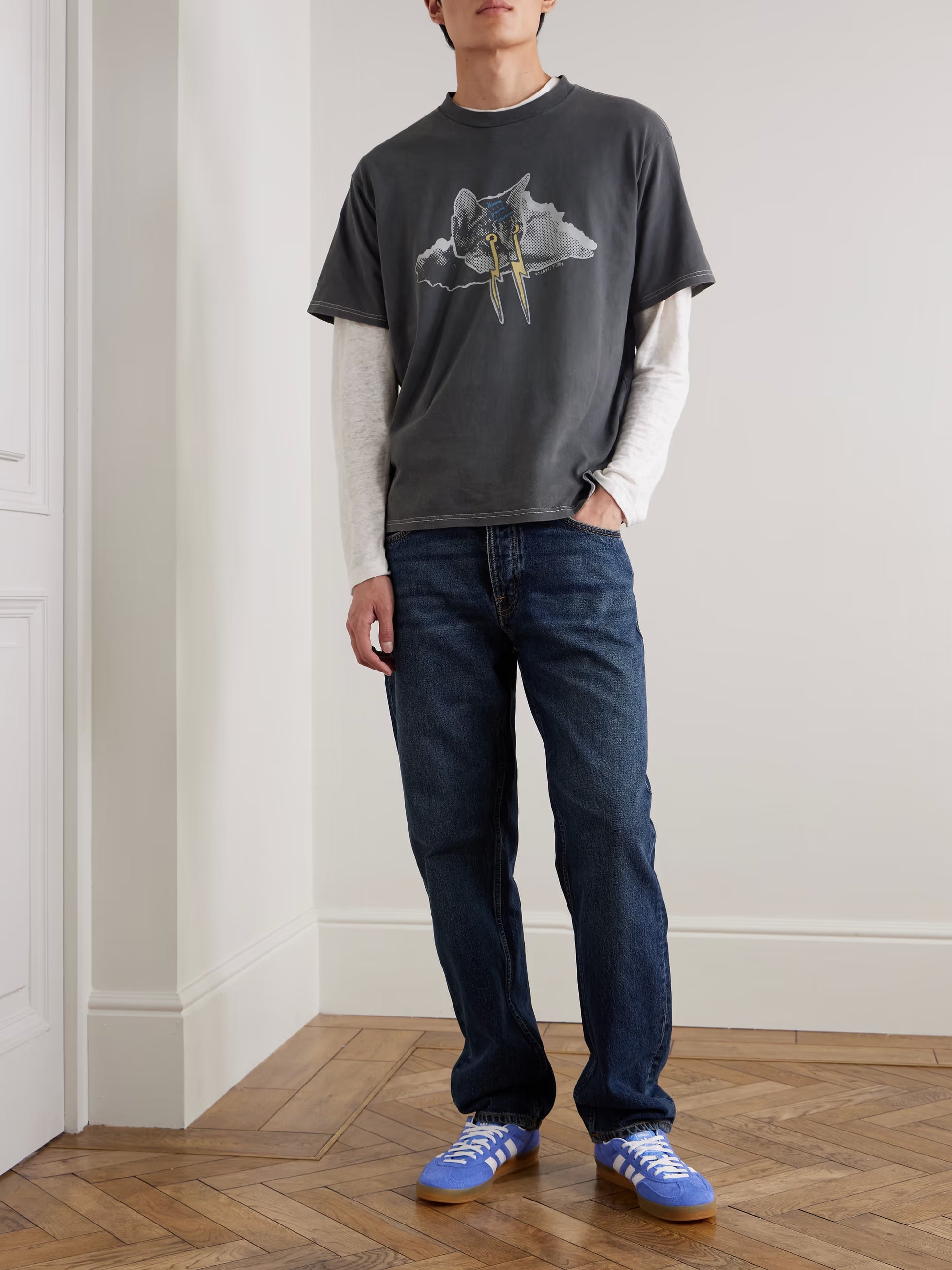 NUDIE JEANS KOFFE KARMA KAT T-SHIRT - ANTRACITE