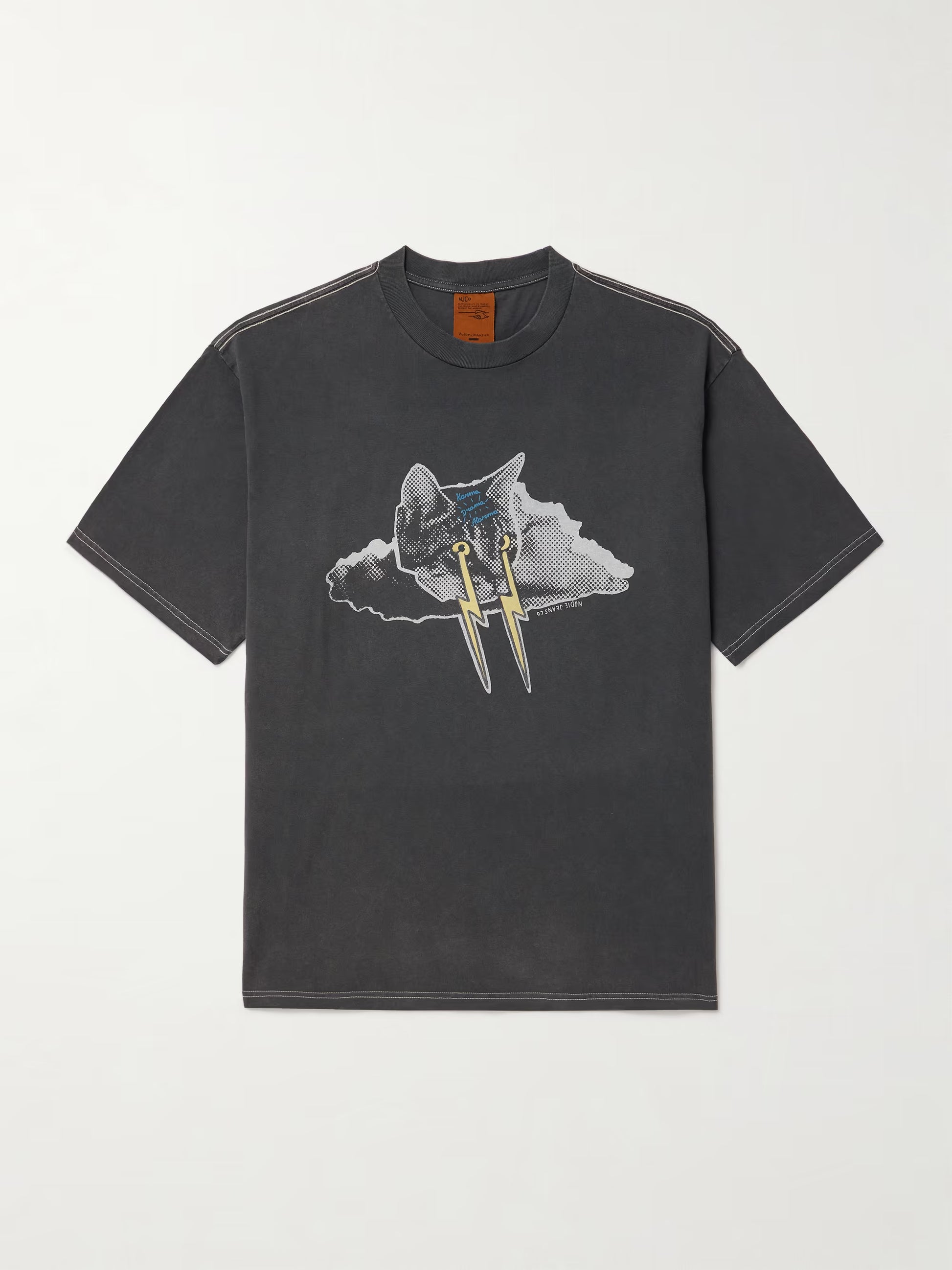 NUDIE JEANS KOFFE KARMA KAT T-SHIRT - ANTRACITE