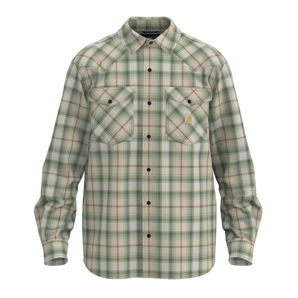 CARHARTT MONTANA RUGGED FLEX RLX-FT LW L/S SNAP-FRONT PLAID SHIRT - OAT MILK