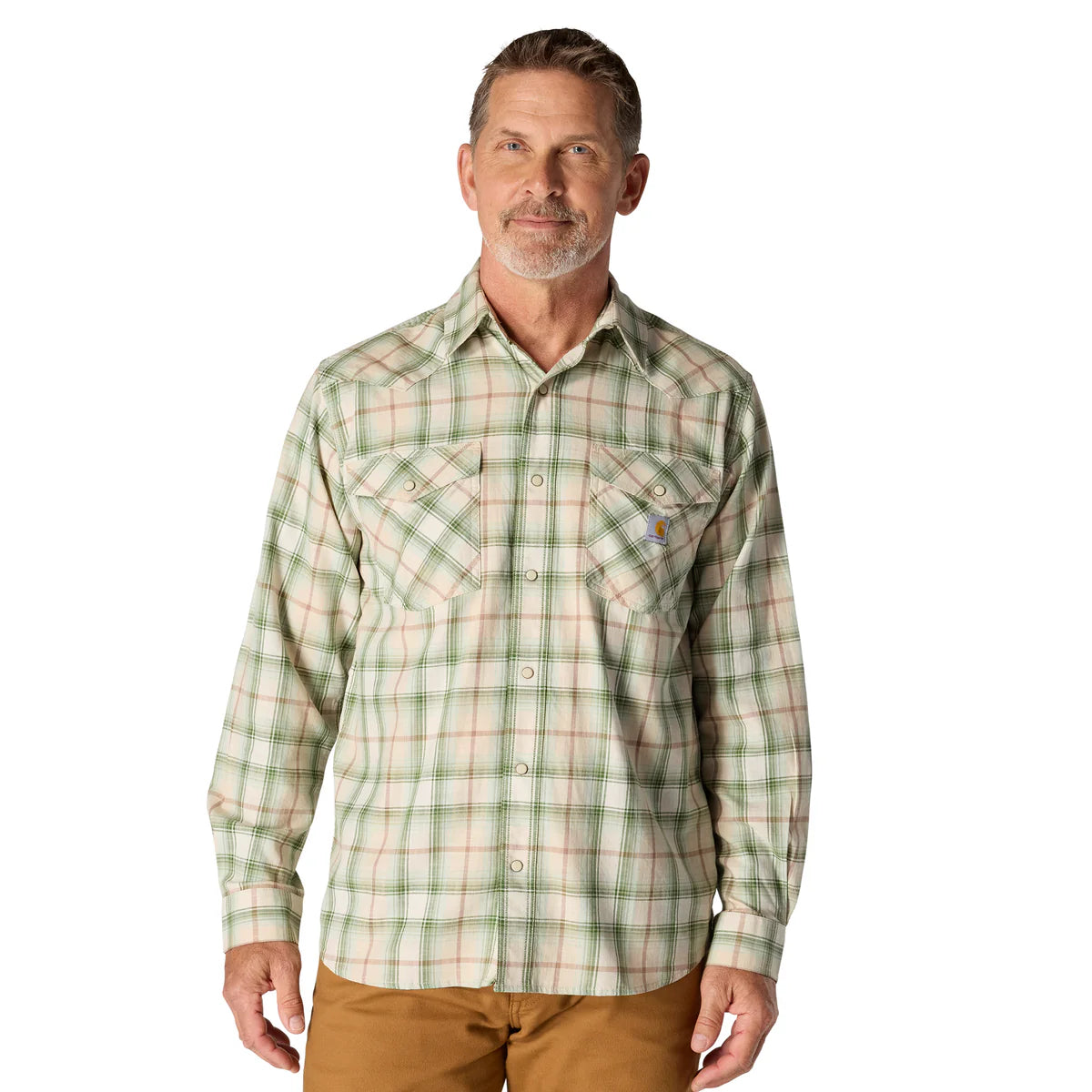 CARHARTT MONTANA RUGGED FLEX RLX-FT LW L/S SNAP-FRONT PLAID SHIRT - OAT MILK