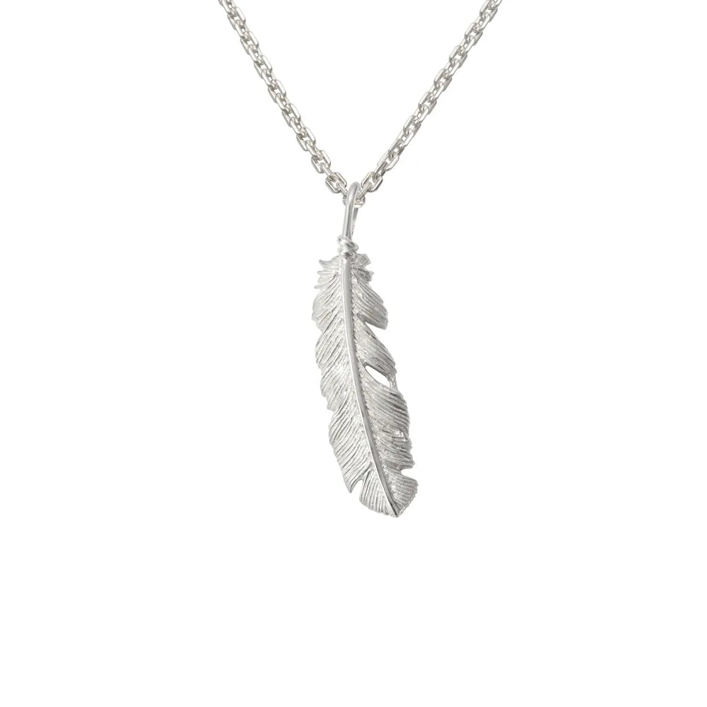 Saad Feather Rhodium Plated Left Facing Pendant — front view
