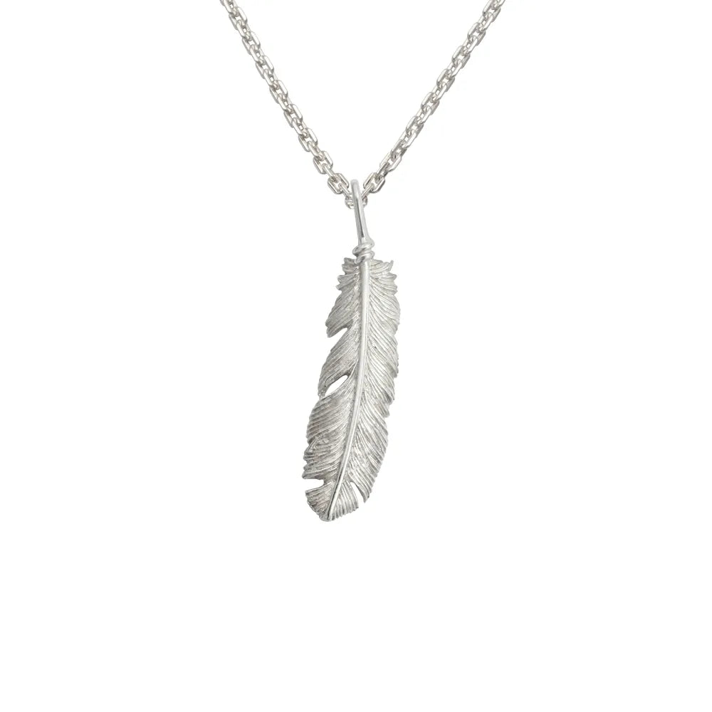 Saad Feather Rhodium Plated Right Facing Pendant — front view
