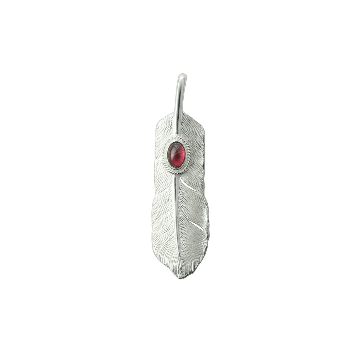 SAAD FEATHER NATURAL SILVER COLOR GARNET LEFT FACING PENDANT MEDIUM