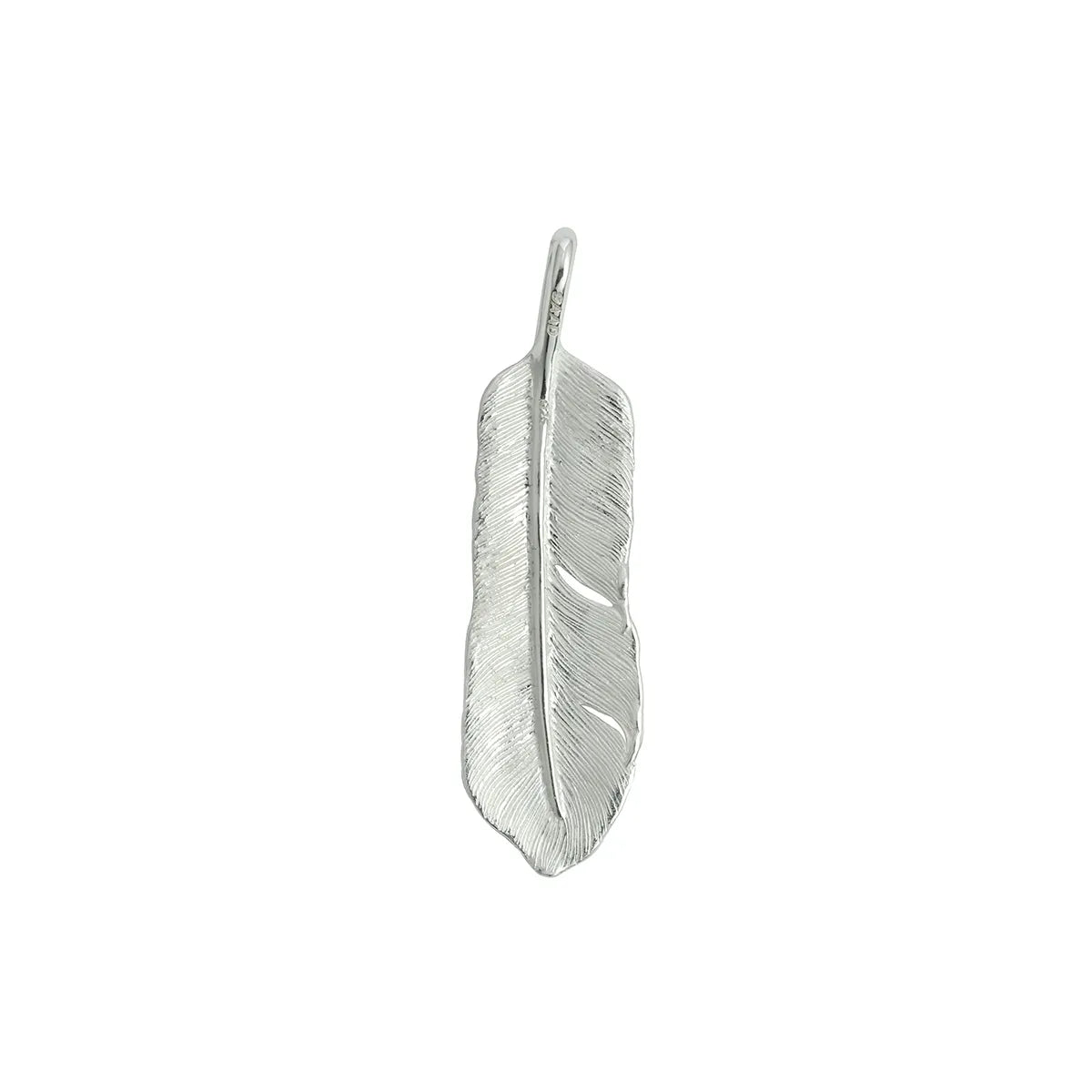 SAAD FEATHER NATURAL SILVER COLOR GARNET RIGHT FACING PENDANT MEDIUM