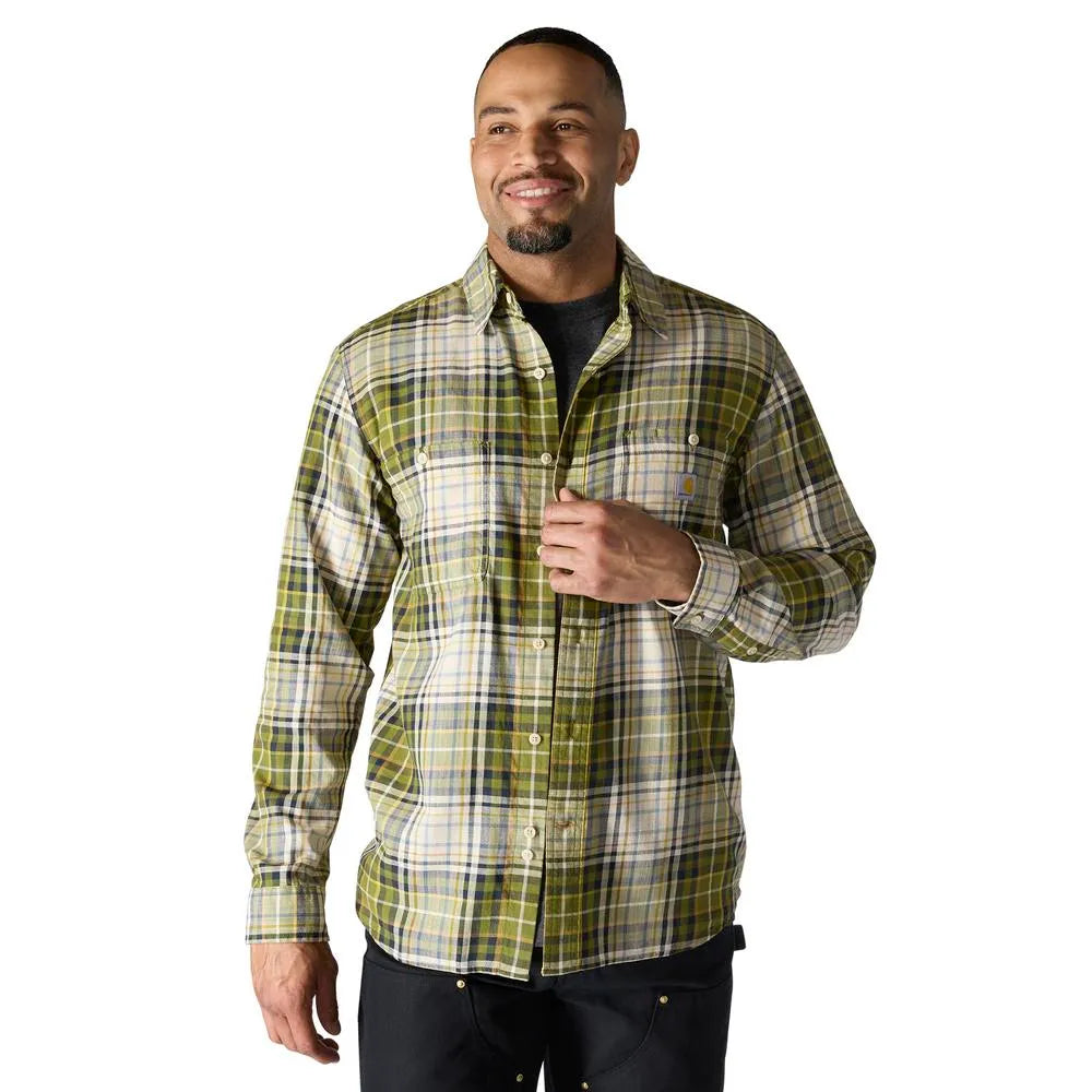CARHARTT RUGGED FLEX RLX-FT LW L/S PLAID SHIRT - DARK BRONZED GREEN