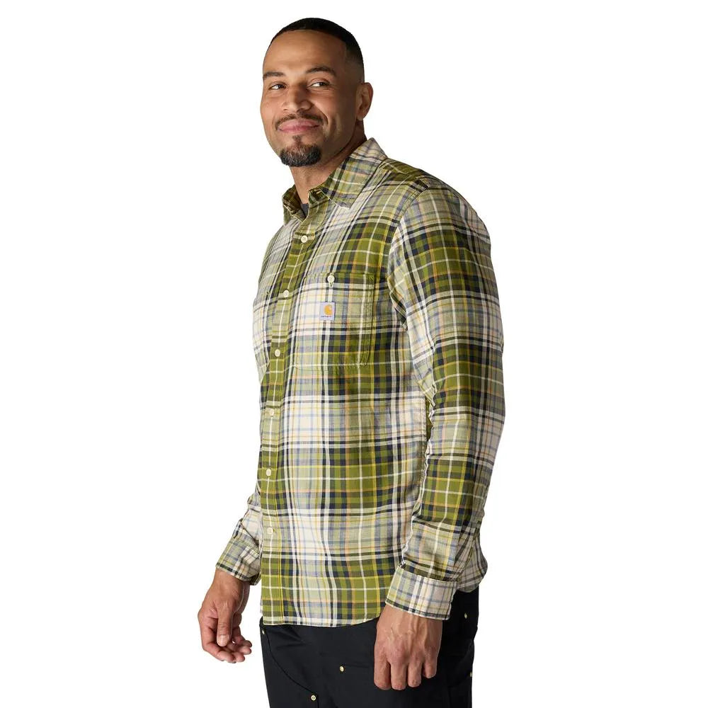 CARHARTT RUGGED FLEX RLX-FT LW L/S PLAID SHIRT - DARK BRONZED GREEN