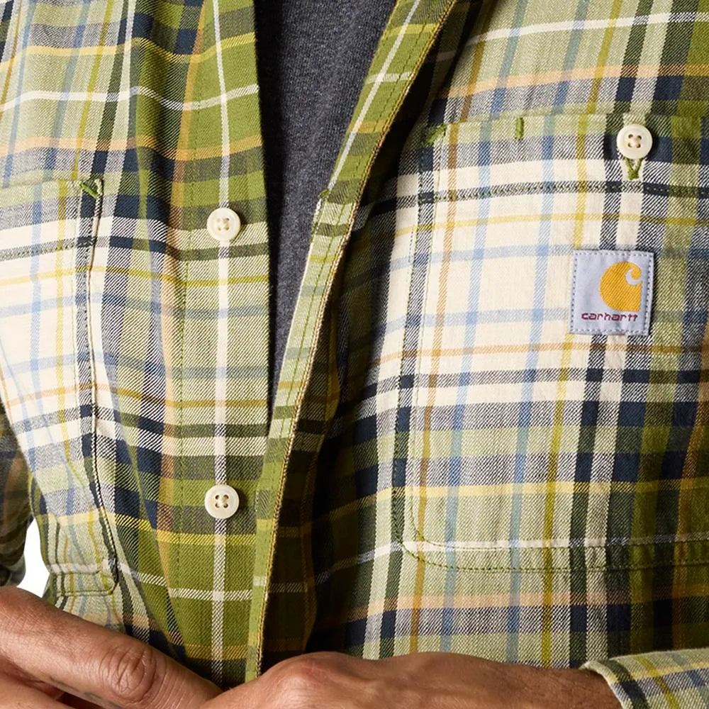 CARHARTT RUGGED FLEX RLX-FT LW L/S PLAID SHIRT - DARK BRONZED GREEN