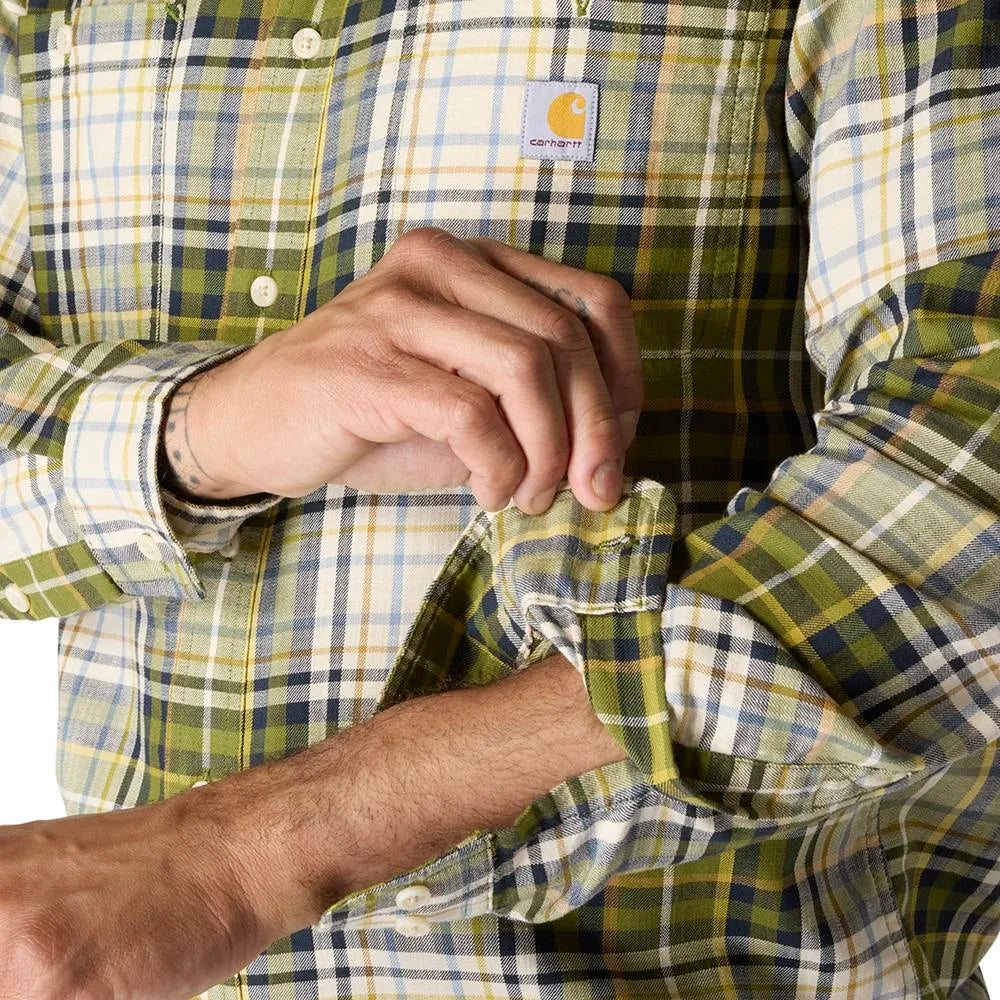CARHARTT RUGGED FLEX RLX-FT LW L/S PLAID SHIRT - DARK BRONZED GREEN