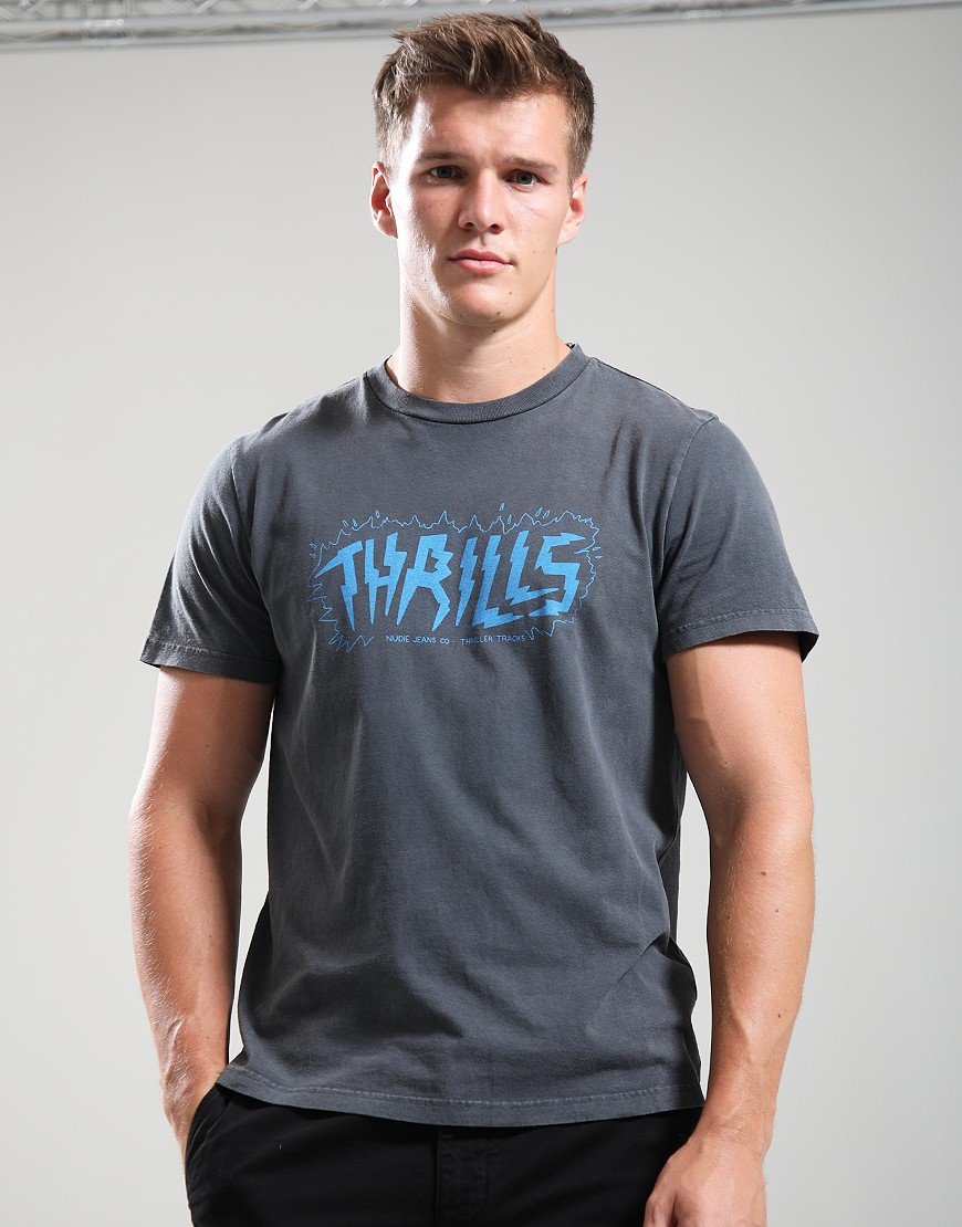 NUDIE JEANS ROY THRILLER TRACKS T-SHIRT - ANTRACITE