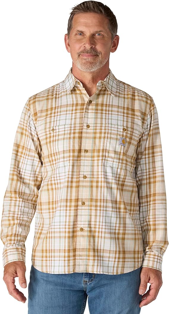 CARHARTT RUGGED FLEX RLX-FT LW L/S PLAID SHIRT - OAT MILK