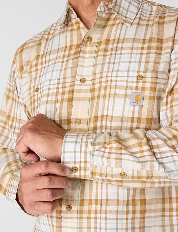 CARHARTT RUGGED FLEX RLX-FT LW L/S PLAID SHIRT - OAT MILK