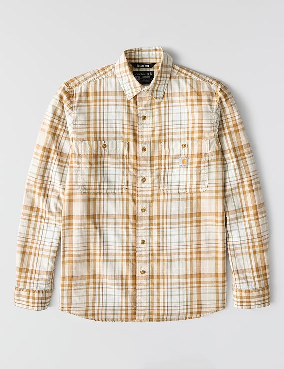 CARHARTT RUGGED FLEX RLX-FT LW L/S PLAID SHIRT - OAT MILK