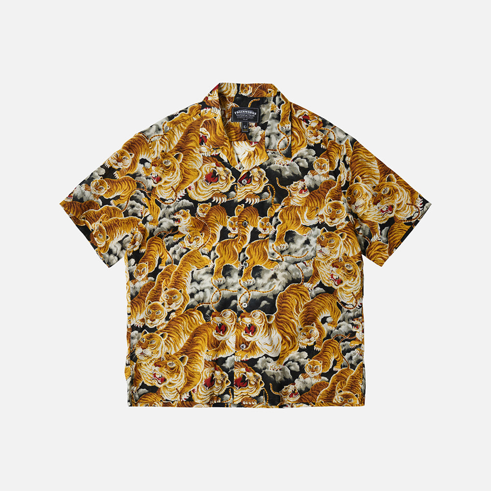 FRIZM WORKS TIGER HAWAIIAN HALF SHIRT - BLACK