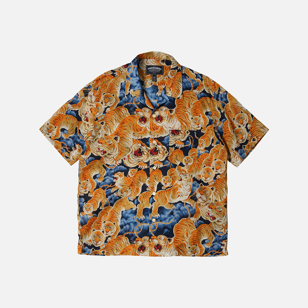 FRIZM WORKS TIGER HAWAIIAN HALF SHIRT - NAVY