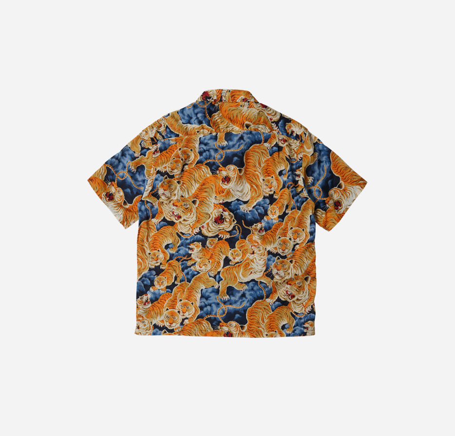 FRIZM WORKS TIGER HAWAIIAN HALF SHIRT - NAVY