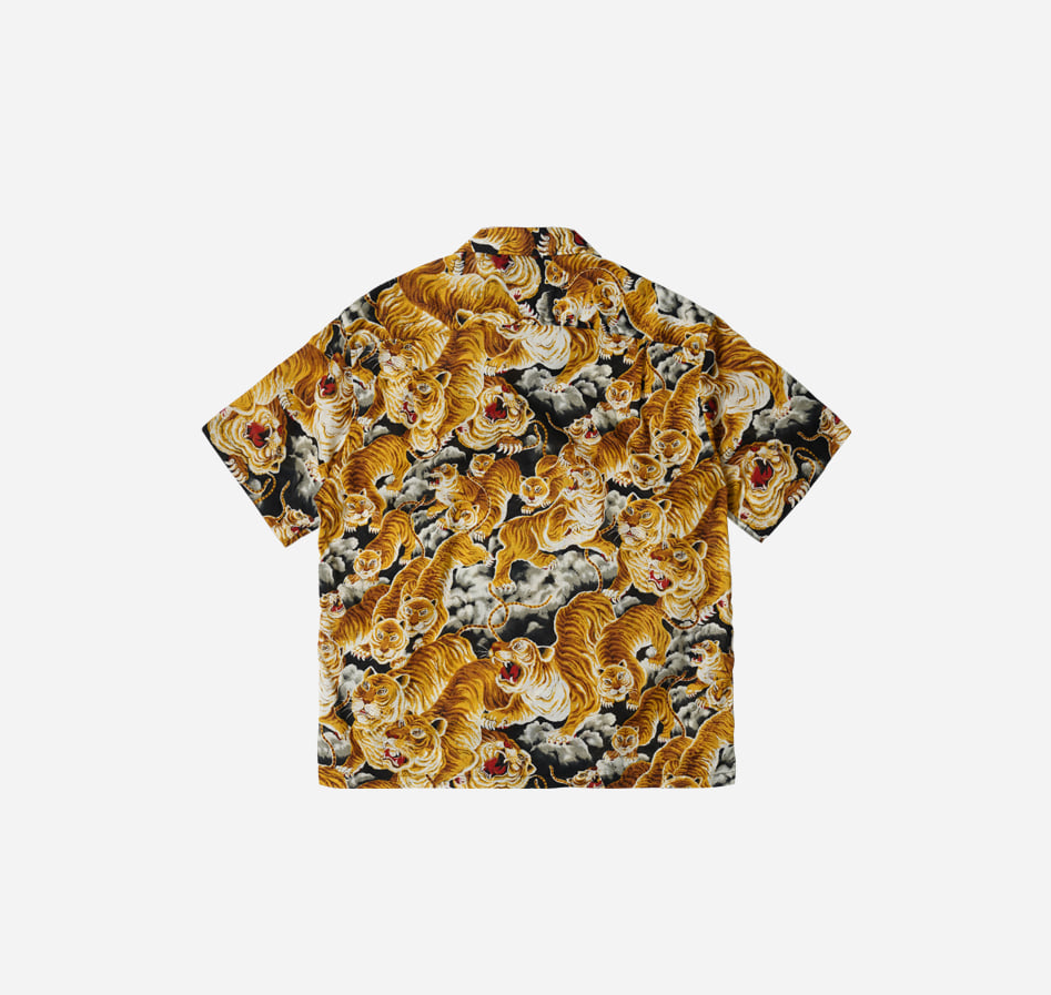 FRIZM WORKS TIGER HAWAIIAN HALF SHIRT - BLACK