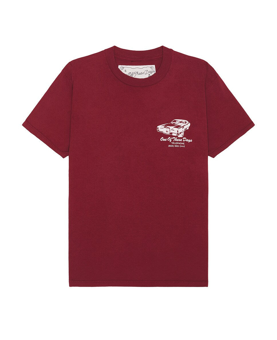 ONE OF THESE DAYS TIRE SERVICE TEE - WASHED BURGUNDY