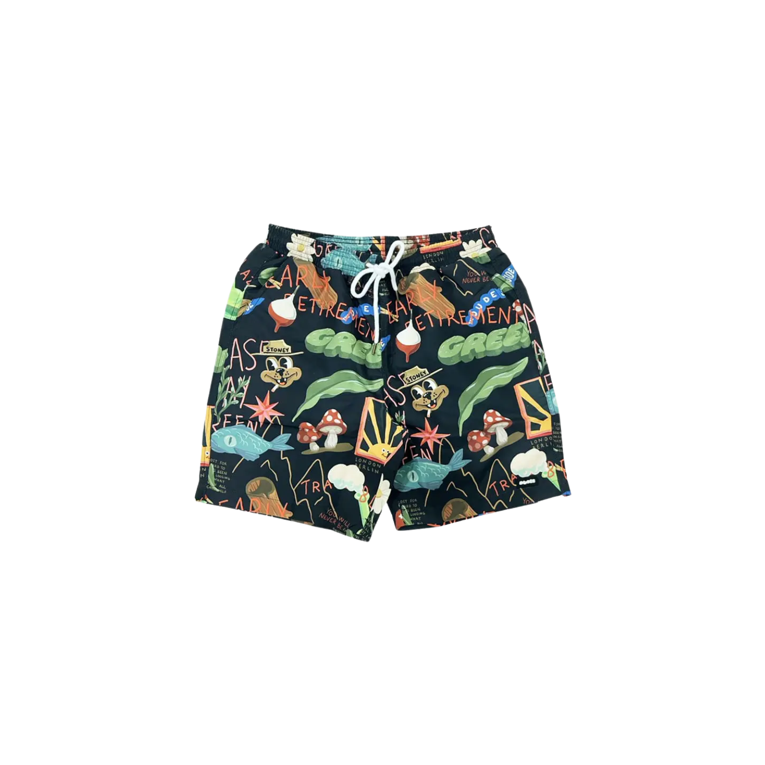 THE DUDES TREASURE TRAIL BLACK SWIM SHORTS - MULTICOLOR