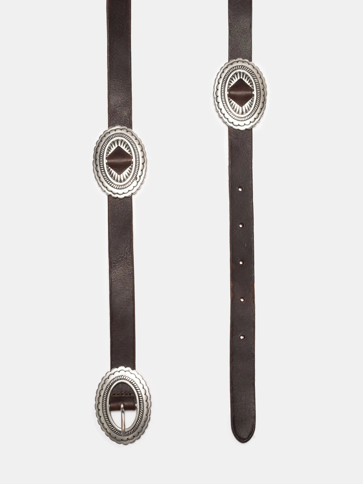NUDIE JEANS WESTERN CONCHO SILVER BELT - DARK BROWN
