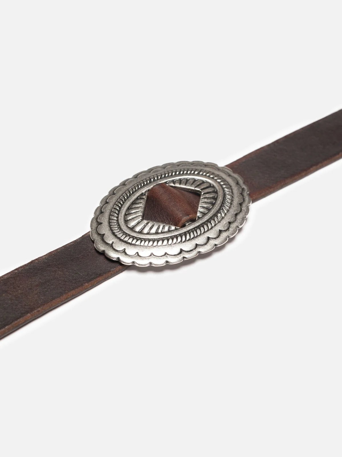 NUDIE JEANS WESTERN CONCHO SILVER BELT - DARK BROWN