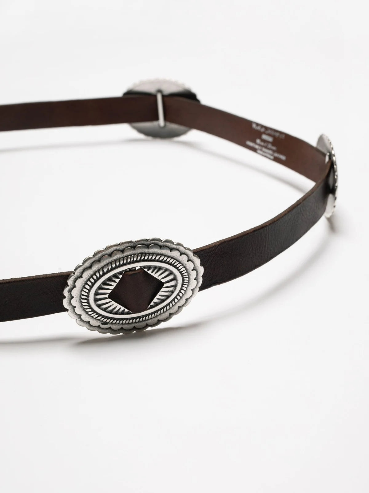 NUDIE JEANS WESTERN CONCHO SILVER BELT - DARK BROWN