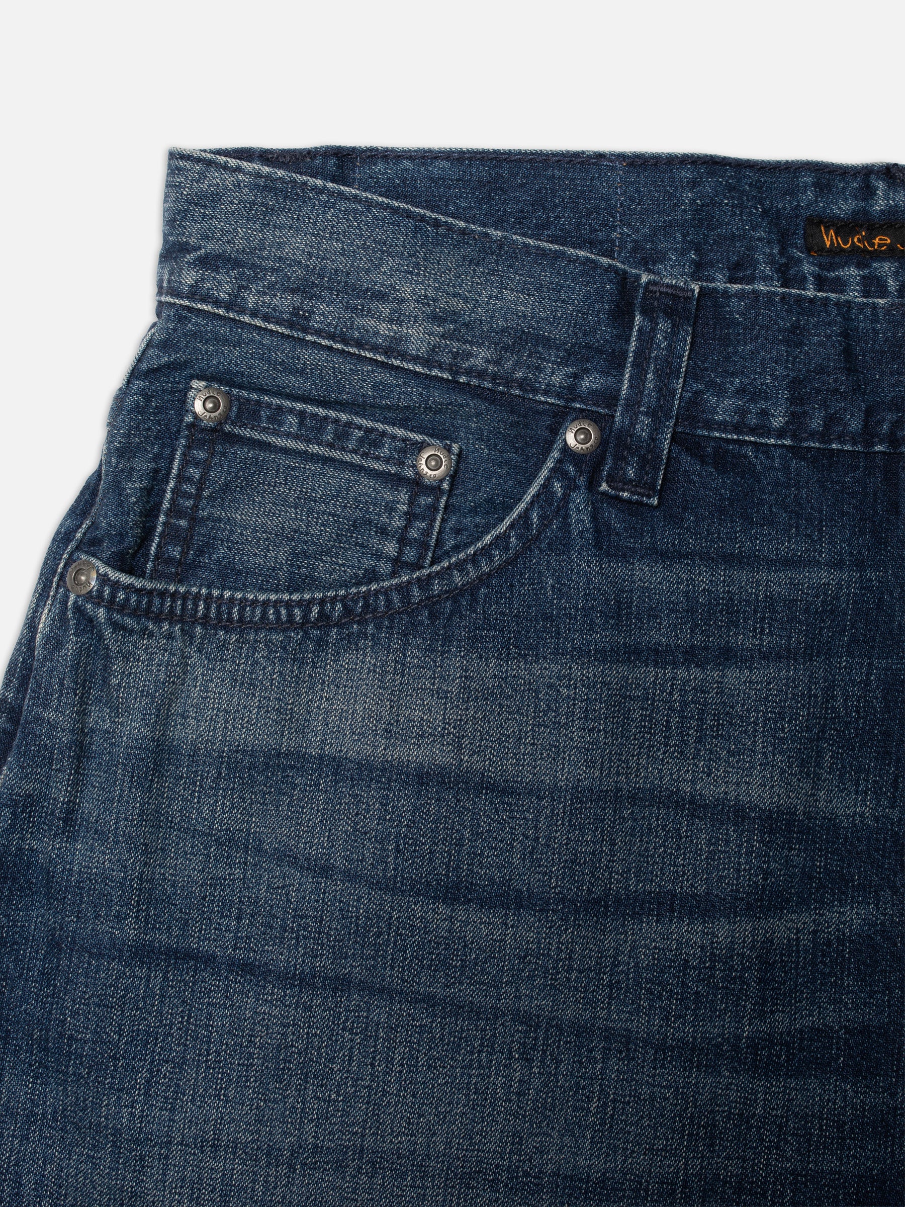 NUDIE JEANS ZEB DENIM SHORTS BLUE PAINTER - MID BLUE