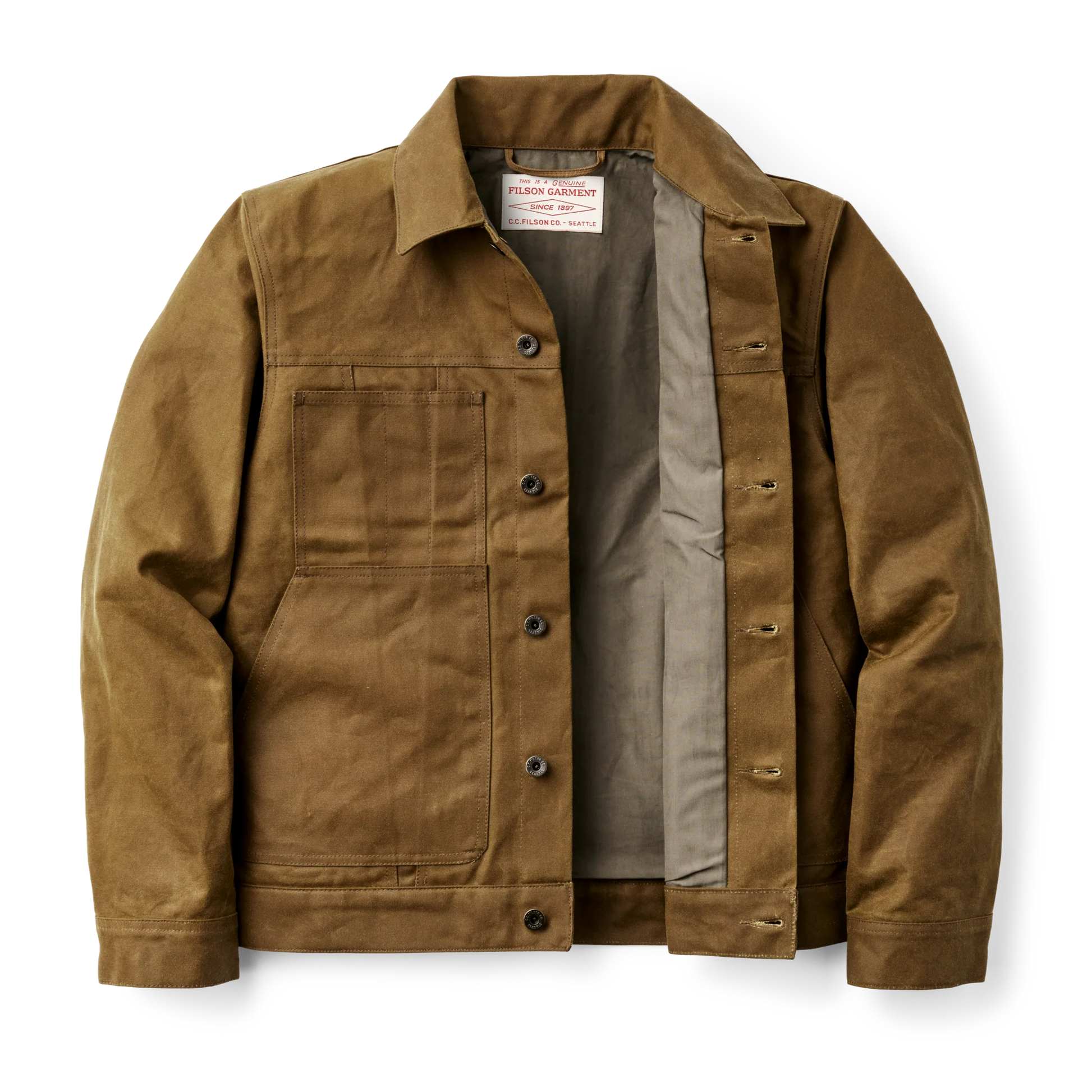 Filson Tin Cloth Short Lined Cruiser Jacket — Dark Tan — view 4
