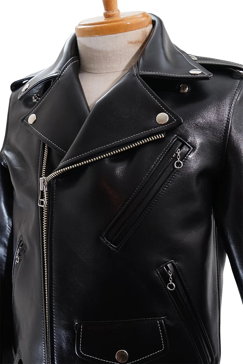 DRY BONES HORSE HIDE MOTORCYCLE JACKET - BLACK