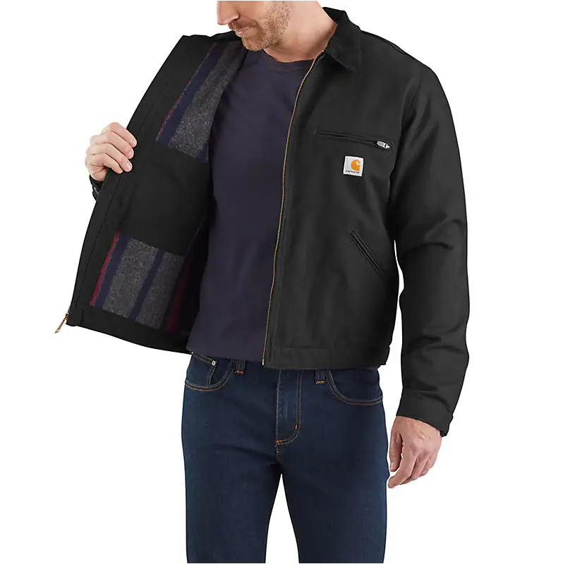 CARHARTT RELAXED FIT DUCK BLANKET-LINED DETROIT JACKET - BLACK