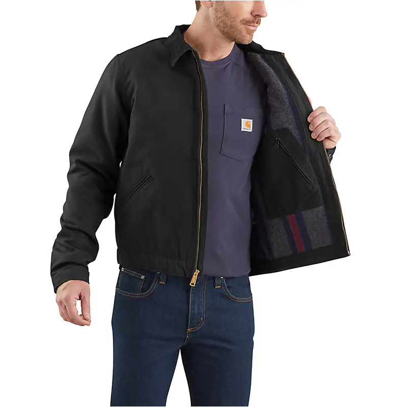 CARHARTT RELAXED FIT DUCK BLANKET-LINED DETROIT JACKET - BLACK