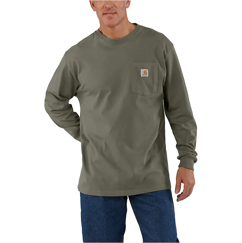 CARHARTT LOOSE FIT HEAVYWEIGHT LONG-SLEEVE POCKET T-SHIRT - OLIVE