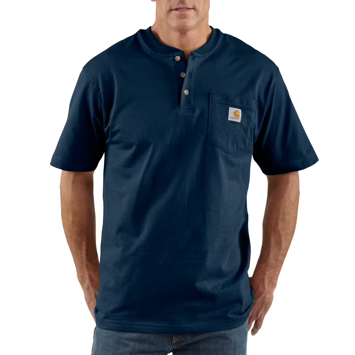 Carhartt Lse-Ft Heavyweight Long Sleeve Pocket Henley T-Shirt — Navy — front view