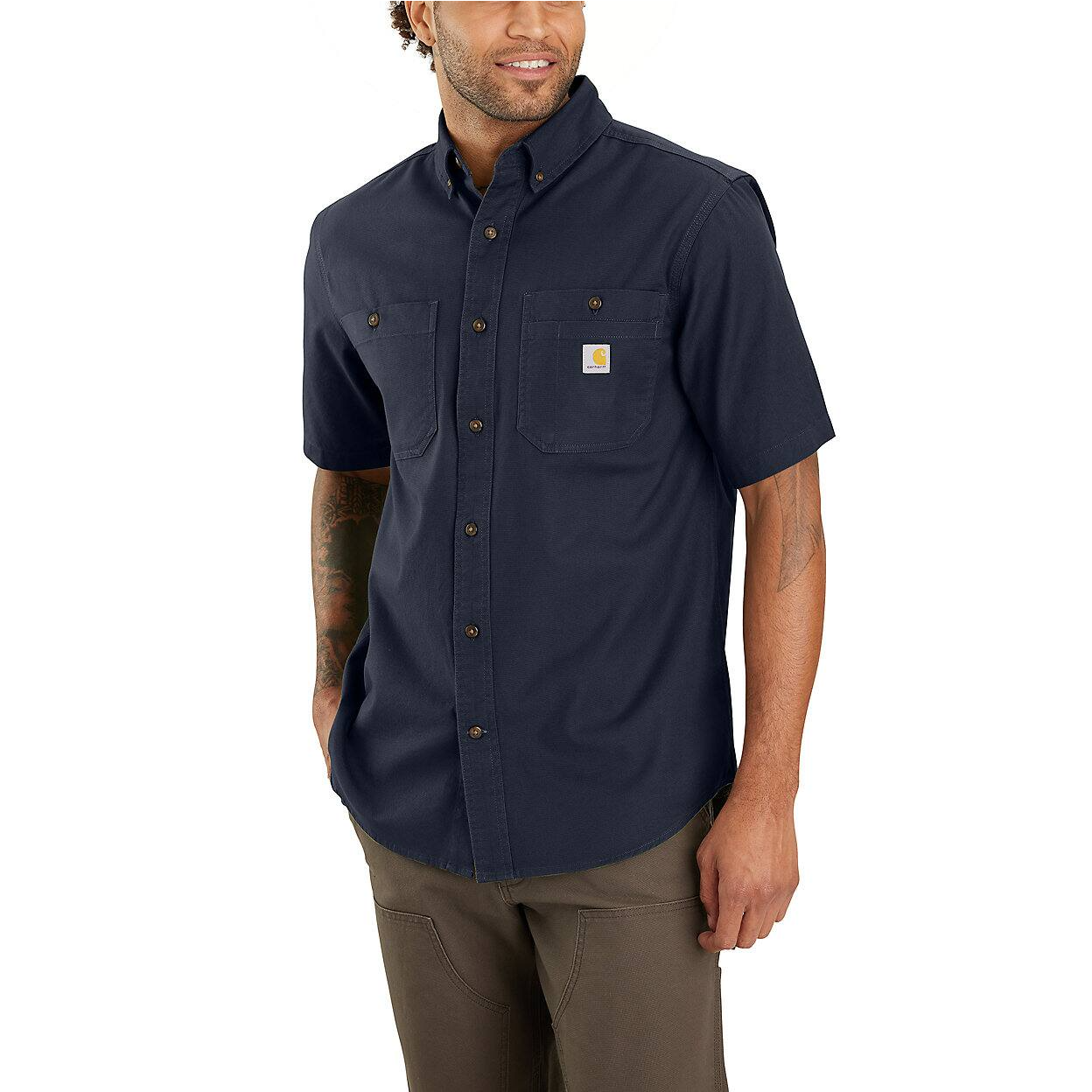 CARHARTT RUGGED FLEXTM RELAXED FIT MIDWEIGHT CANVAS SHORT-SLEEVE SHIRT - NAVY